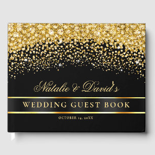 Black and Gold Glitter Wedding Guest Book