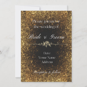 Black and Gold Glitter Wedding Invitation