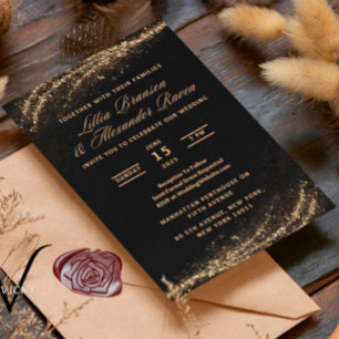 Black and Gold Glitter Wedding Invitations