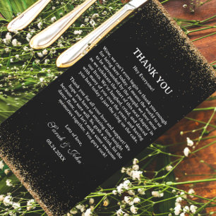 Black and Gold Glitter Wedding Reception Tables Thank You Card