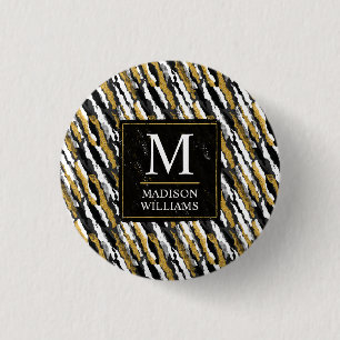 Black and Gold Glitter White Animal Zebra Pattern 3 Cm Round Badge