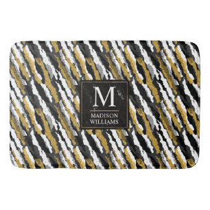 Black and Gold Glitter White Animal Zebra Pattern Bath Mat