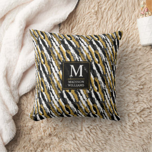 Black and Gold Glitter White Animal Zebra Pattern Cushion