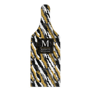 Black and Gold Glitter White Animal Zebra Pattern Cutting Board