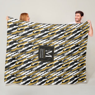 Black and Gold Glitter White Animal Zebra Pattern Fleece Blanket