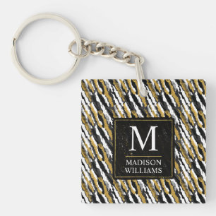 Black and Gold Glitter White Animal Zebra Pattern Key Ring