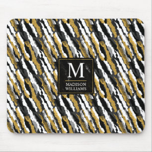 Black and Gold Glitter White Animal Zebra Pattern Mouse Pad