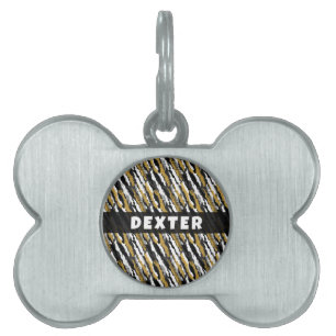 Black and Gold Glitter White Animal Zebra Pattern Pet ID Tag