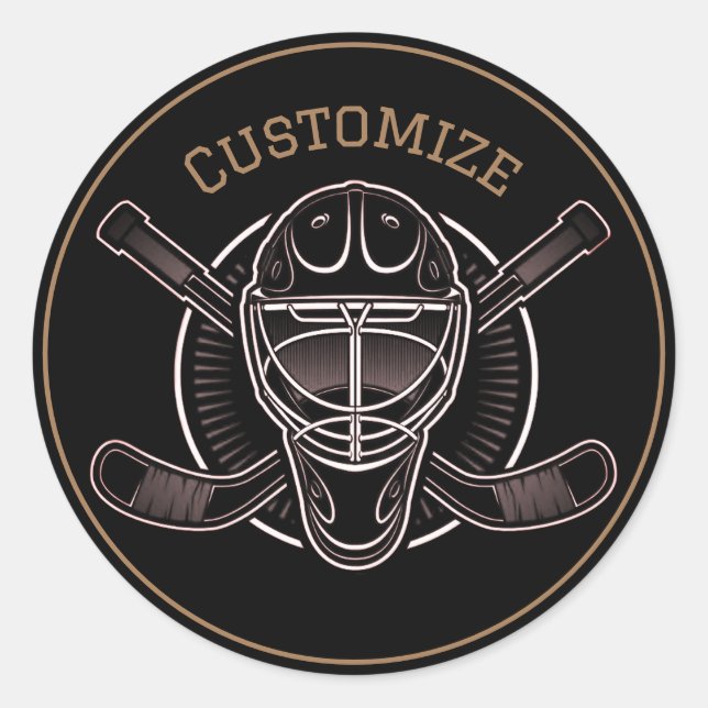 Black And Gold Goalie Mask Classic Round Sticker (Front)