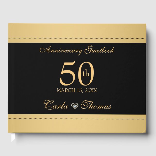 Black And Gold- Gold Wedding Anniversary Guest Book (Front)