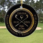 Black And Gold Golf Hole In One Retro Personalised Ceramic Tree Decoration<br><div class="desc">Featuring an aged stamp effect classic retro design. Personalise the name,  location hole number and date to create a great golf keepsake to celebrate that fantastic hole in one. Designed by Thisisnotme©</div>