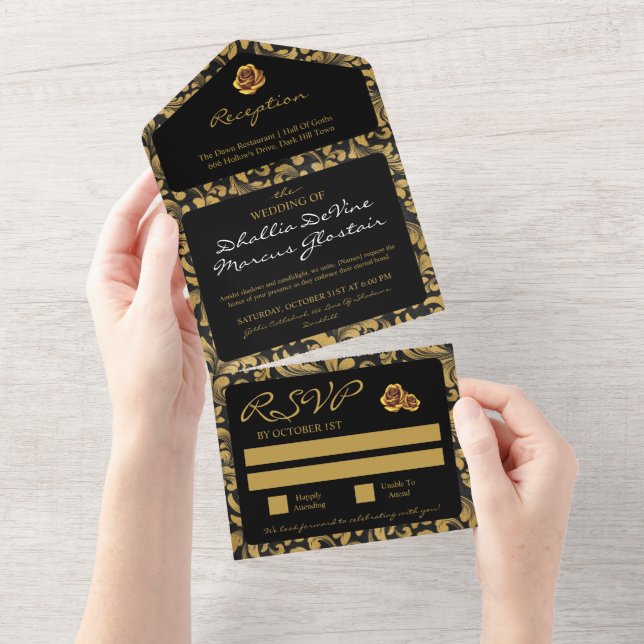 Black And Gold Goth Pattern  All In One Invitation (Tearaway)