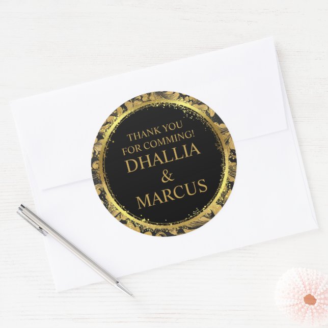 Black And Gold Goth Pattern Classic Round Sticker (Envelope)