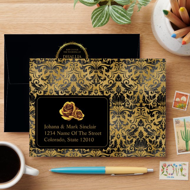 Black And Gold Goth Pattern Envelope (Desk)