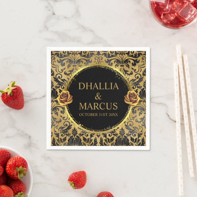 Black And Gold Goth Pattern Napkin (Insitu)