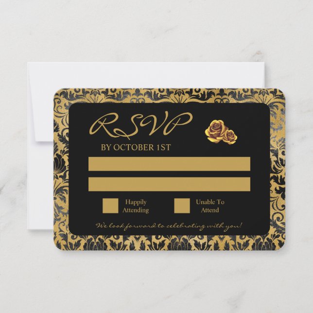 Black And Gold Goth Pattern  RSVP Card (Front)