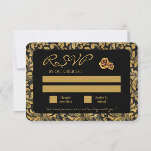 Black And Gold Goth Pattern RSVP Card
