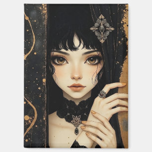 Black and Gold Gothic Anime Girl Magnet