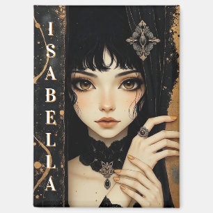 Black and Gold Gothic Anime Girl Personalised Magnet