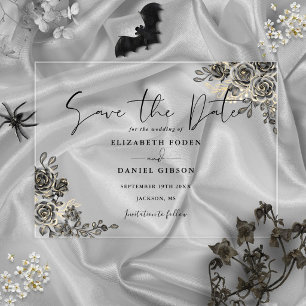 Black And Gold Gothic Floral Wedding Save The Date Acrylic Invitations