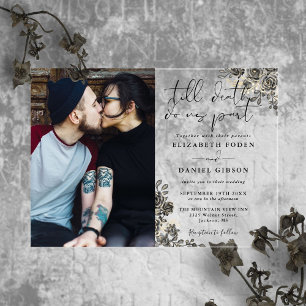 Black And Gold Gothic Roses Floral Photo Wedding Acrylic Invitations