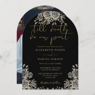 Black And Gold Gothic Roses Floral Photo Wedding Invitation