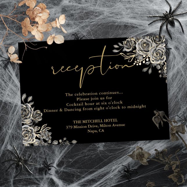 Black And Gold Gothic Wedding Reception Enclosure Card (Black And Gold Gothic Wedding Reception Enclosure Card)