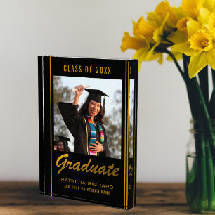 Black And Gold Grad Graduation 2023 Keepsake Photo Block