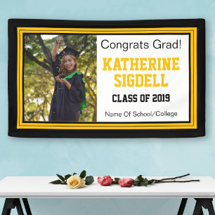 Black and Gold Grad One Photo Banner
