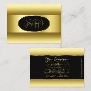 Black and Gold Gradient Initials Golden Oval Frame Business Card