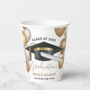 Black and Gold Graduate Cap Graduation 2022 Paper Cups