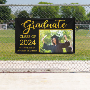 Black and Gold Graduate Class of 2024 Custom Photo Banner