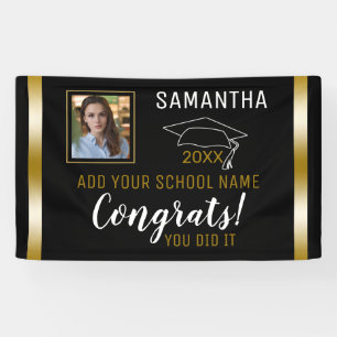 Black And Gold Graduate Photo Graduation Congrats Banner