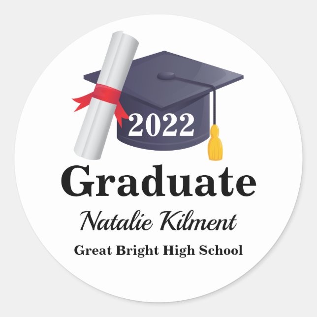 Black and Gold Graduation Cap Class of 2022 Classic Round Sticker (Front)