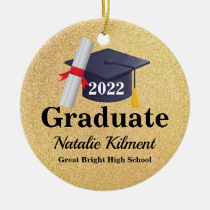 Black and Gold Graduation Cap Class of 2022 Photo Ceramic Tree Decoration