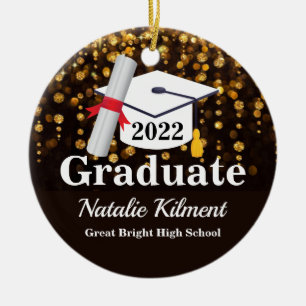 Black and Gold Graduation Cap Class of 2022 Photo Ceramic Tree Decoration