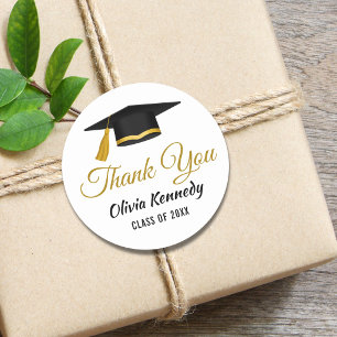 Black And Gold Graduation Cap Thank You Favour Classic Round Sticker