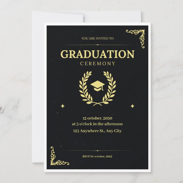Black and Gold  Graduation Ceremony Invitation (Front)