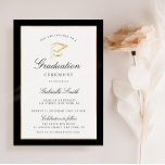 black and gold graduation ceremony invitation<br><div class="desc">An elegant graduation ceremony card with faux gold and black. The text details and image can be personalised.</div>