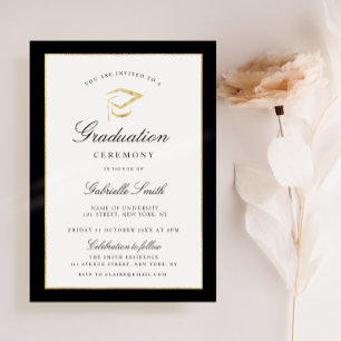 black and gold graduation ceremony invitation