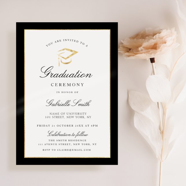black and gold graduation ceremony invitation (Creator Uploaded)