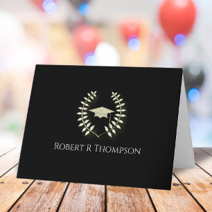 Black and Gold Graduation Classic Custom Thank You Card