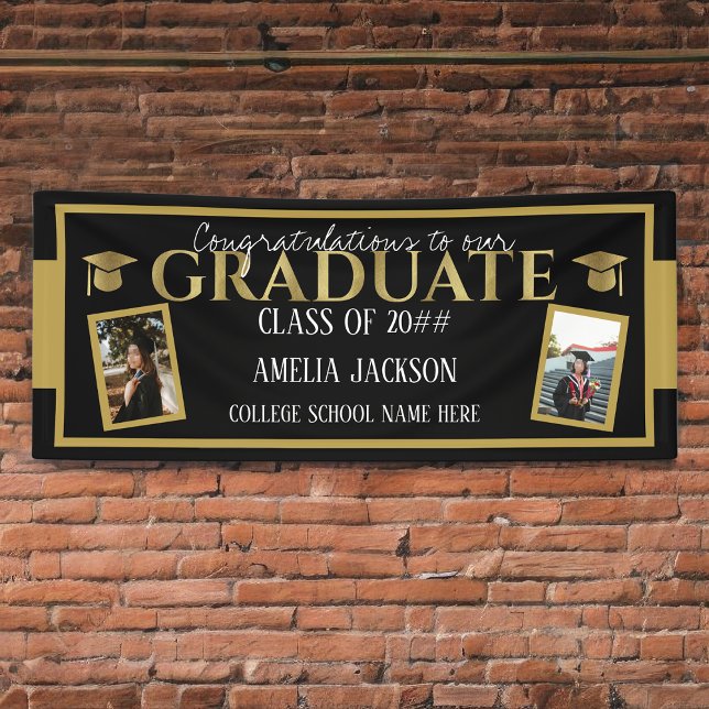 Black And Gold Graduation Congratulations Photo Banner (Creator Uploaded)