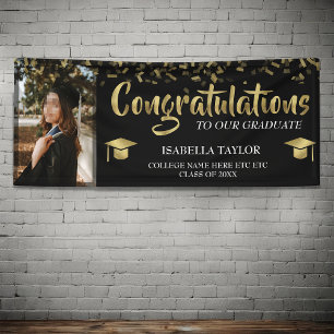 Black And Gold Graduation Congratulations Photo Banner
