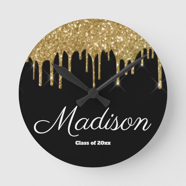 Black and Gold Graduation Gift Class of 2022 Grad Round Clock (Front)