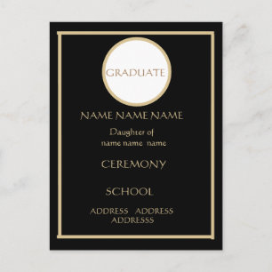 BLACK AND GOLD GRADUATION INSERT 4.25 X 5.6 POSTCARD