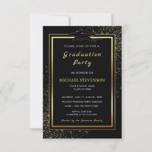 Black and Gold Graduation Invitation Template