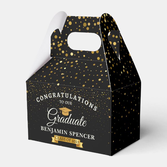 Black and Gold Graduation Party Favour Box (Front Side)