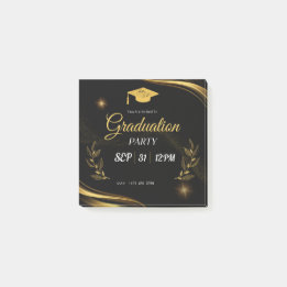 Black and Gold Graduation Party Invitation Post-it Notes