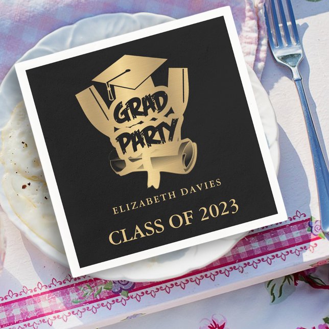 Black and gold graduation party  napkin (Creator Uploaded)